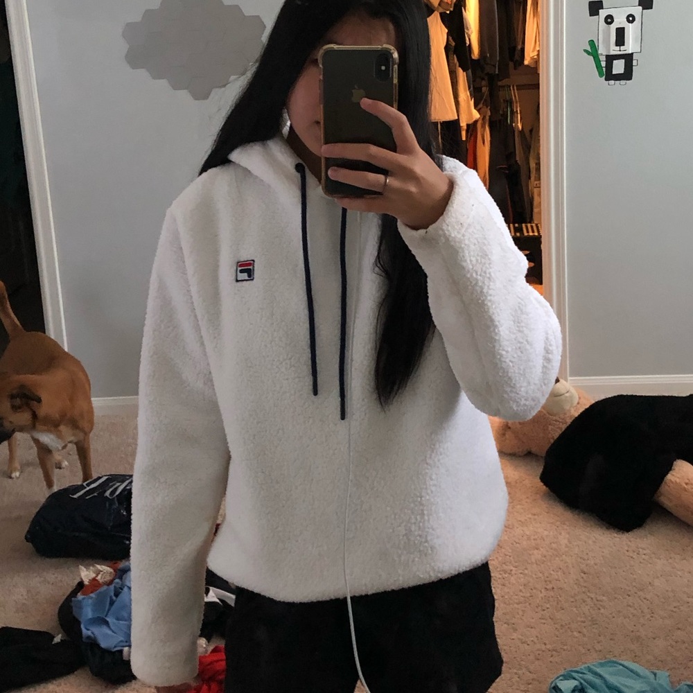 fila white fluffy hoodie